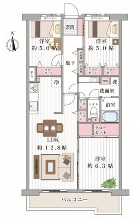 大阪市城東区古市、マンションの間取り画像です