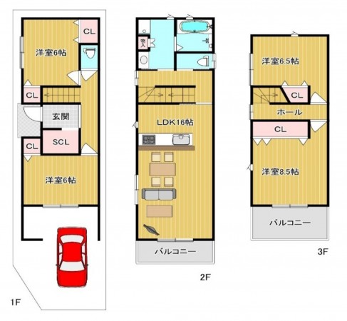 大阪市生野区勝山南、新築一戸建ての間取り画像です