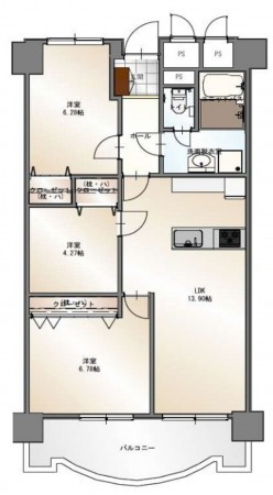 大阪市都島区友渕町、マンションの間取り画像です
