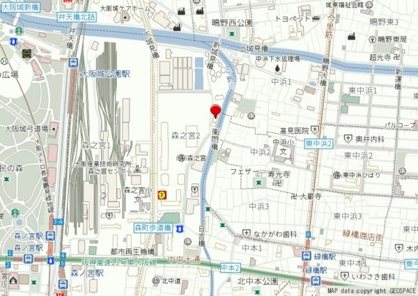 大阪市城東区森之宮、マンションの地図画像です