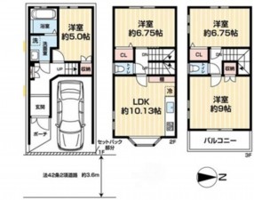 大阪市東成区大今里、中古一戸建ての間取り画像です