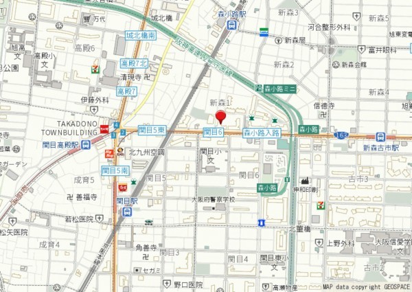 大阪市旭区新森、マンションの地図画像です