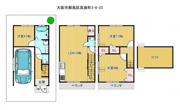 大阪市都島区高倉町、中古一戸建ての間取り画像です