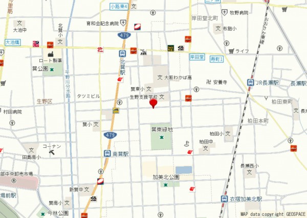 大阪市生野区巽東、中古一戸建ての地図画像です