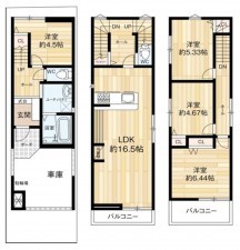 大阪市旭区新森、新築一戸建ての間取り画像です