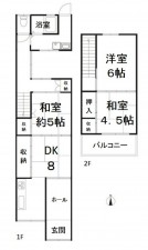 大阪市生野区林寺、中古一戸建ての間取り画像です