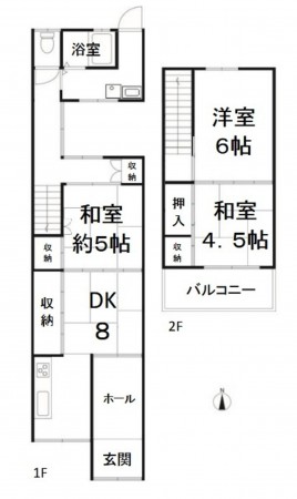 大阪市生野区林寺、中古一戸建ての間取り画像です