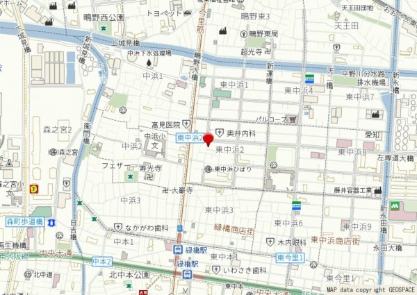大阪市城東区東中浜、新築一戸建ての地図画像です