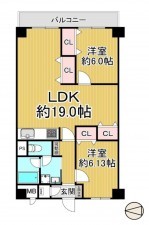 大阪市鶴見区諸口、マンションの間取り画像です