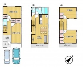 大阪市旭区清水、中古一戸建ての間取り画像です