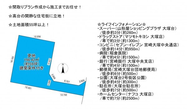 宮崎市大塚台西、土地の間取り画像です
