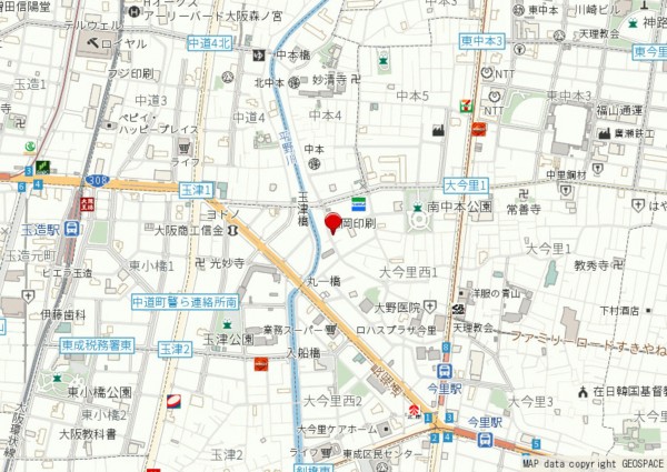 大阪市東成区大今里西、中古一戸建ての地図画像です