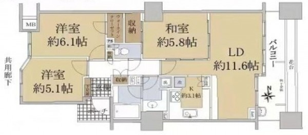 大阪市東成区大今里南、マンションの間取り画像です