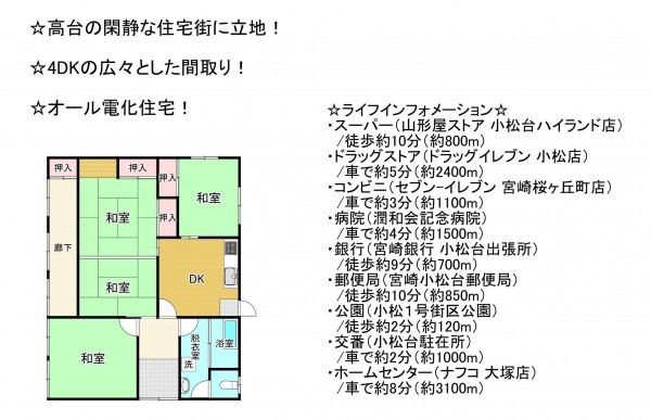 宮崎市小松台北町、中古一戸建ての間取り画像です