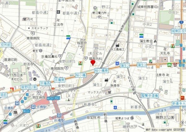 大阪市城東区野江、マンションの地図画像です