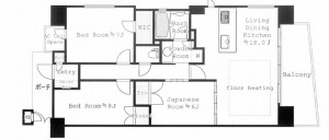 大阪市東成区神路、マンションの間取り画像です