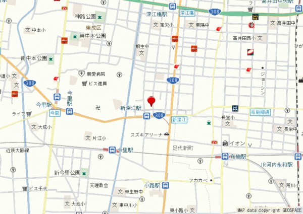 大阪市東成区神路、マンションの地図画像です
