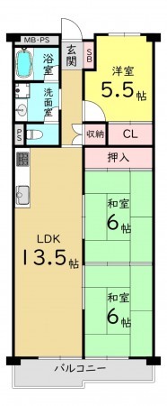 大阪市鶴見区今津中、マンションの間取り画像です
