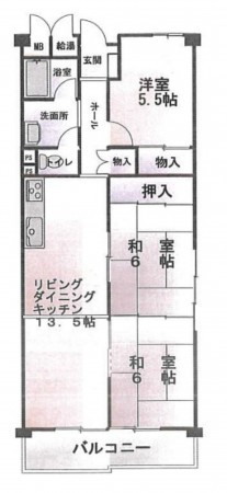 大阪市鶴見区今津中、マンションの間取り画像です