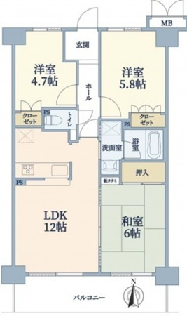 大阪市都島区友渕町、マンションの間取り画像です