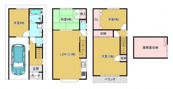 大阪市旭区清水、中古一戸建ての間取り画像です