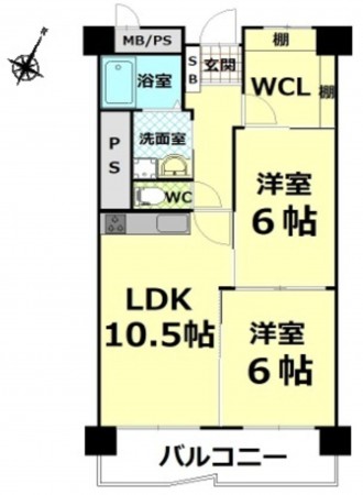 大阪市都島区友渕町、マンションの間取り画像です