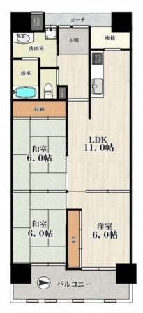 大阪市鶴見区今津南、マンションの間取り画像です