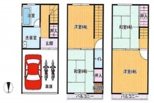 大阪市生野区桃谷、中古一戸建ての間取り画像です