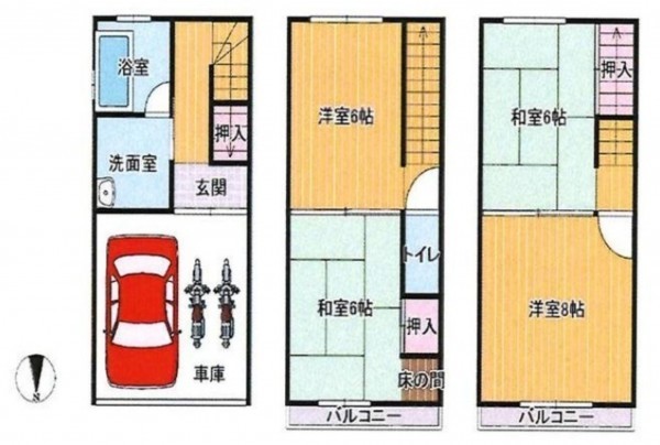 大阪市生野区桃谷、中古一戸建ての間取り画像です