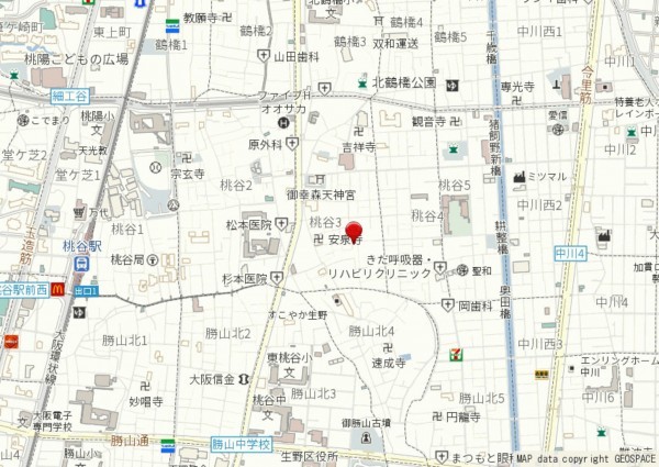大阪市生野区桃谷、中古一戸建ての地図画像です