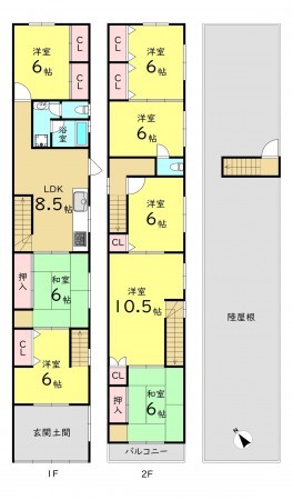 大阪市生野区田島、中古一戸建ての間取り画像です