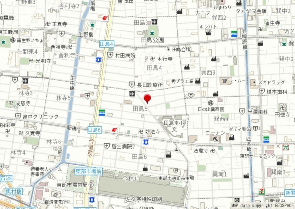 大阪市生野区田島、中古一戸建ての地図画像です