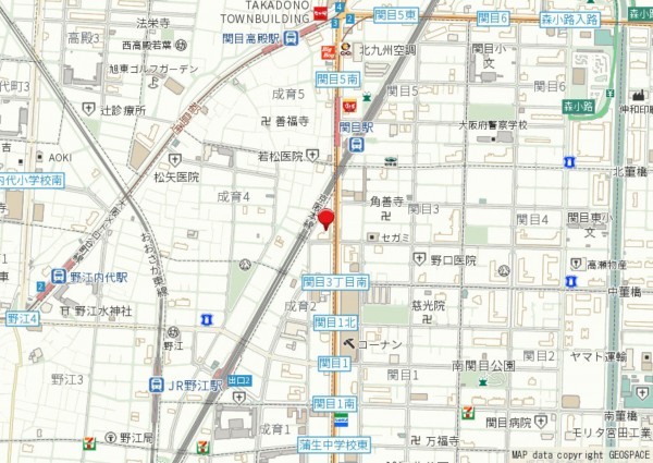 大阪市城東区成育、マンションの地図画像です