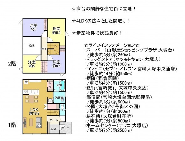 宮崎市大塚台西、新築一戸建ての間取り画像です