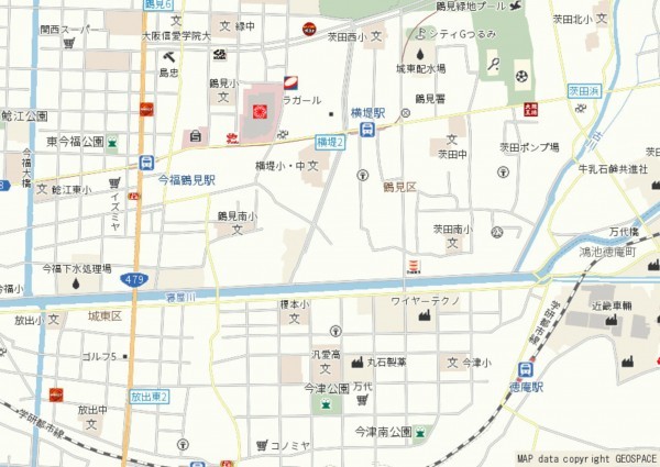 大阪市鶴見区横堤、中古一戸建ての地図画像です