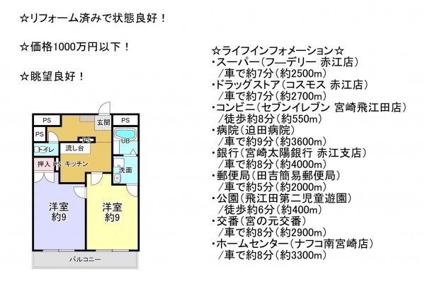 宮崎市赤江、マンションの間取り画像です