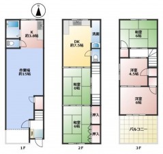 大阪市生野区巽北、中古一戸建ての間取り画像です
