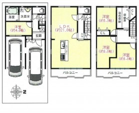 大阪市鶴見区緑、中古一戸建ての間取り画像です
