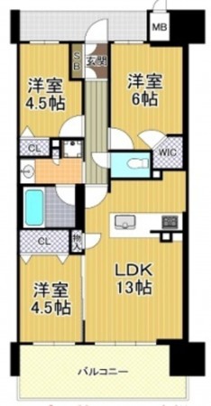大阪市都島区都島本通、マンションの間取り画像です