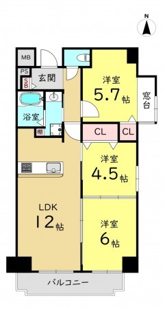 大阪市都島区内代町、マンションの間取り画像です