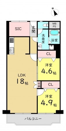 大阪市旭区新森、マンションの間取り画像です