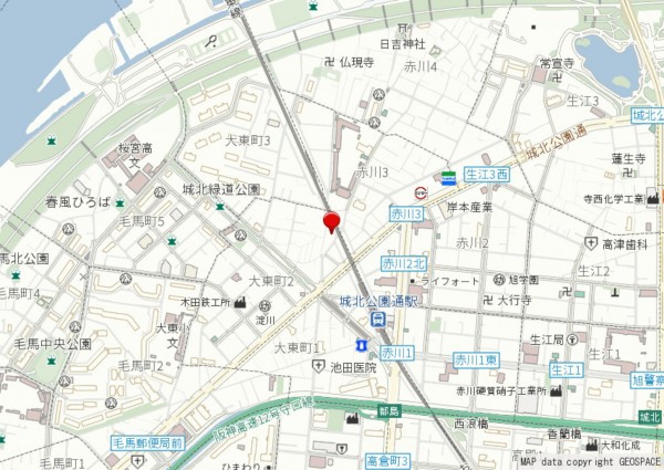 大阪市都島区大東町、中古一戸建ての地図画像です