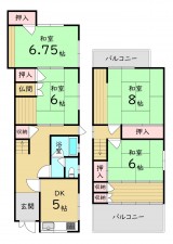 大阪市旭区赤川、中古一戸建ての間取り画像です