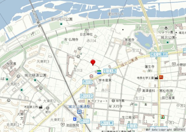 大阪市旭区赤川、中古一戸建ての地図画像です