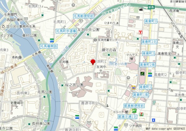 大阪市都島区友渕町、マンションの地図画像です