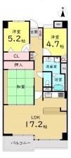 大阪市鶴見区鶴見、マンションの間取り画像です