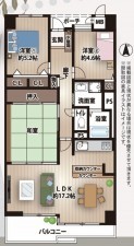 大阪市鶴見区鶴見、マンションの間取り画像です