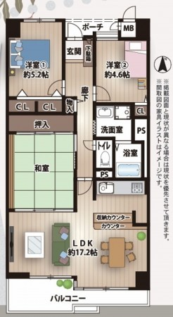 大阪市鶴見区鶴見、マンションの間取り画像です