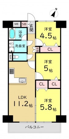 大阪市城東区成育、マンションの間取り画像です