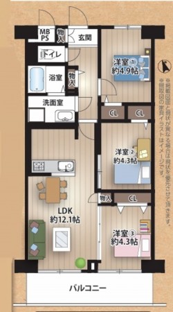 大阪市鶴見区横堤、マンションの間取り画像です